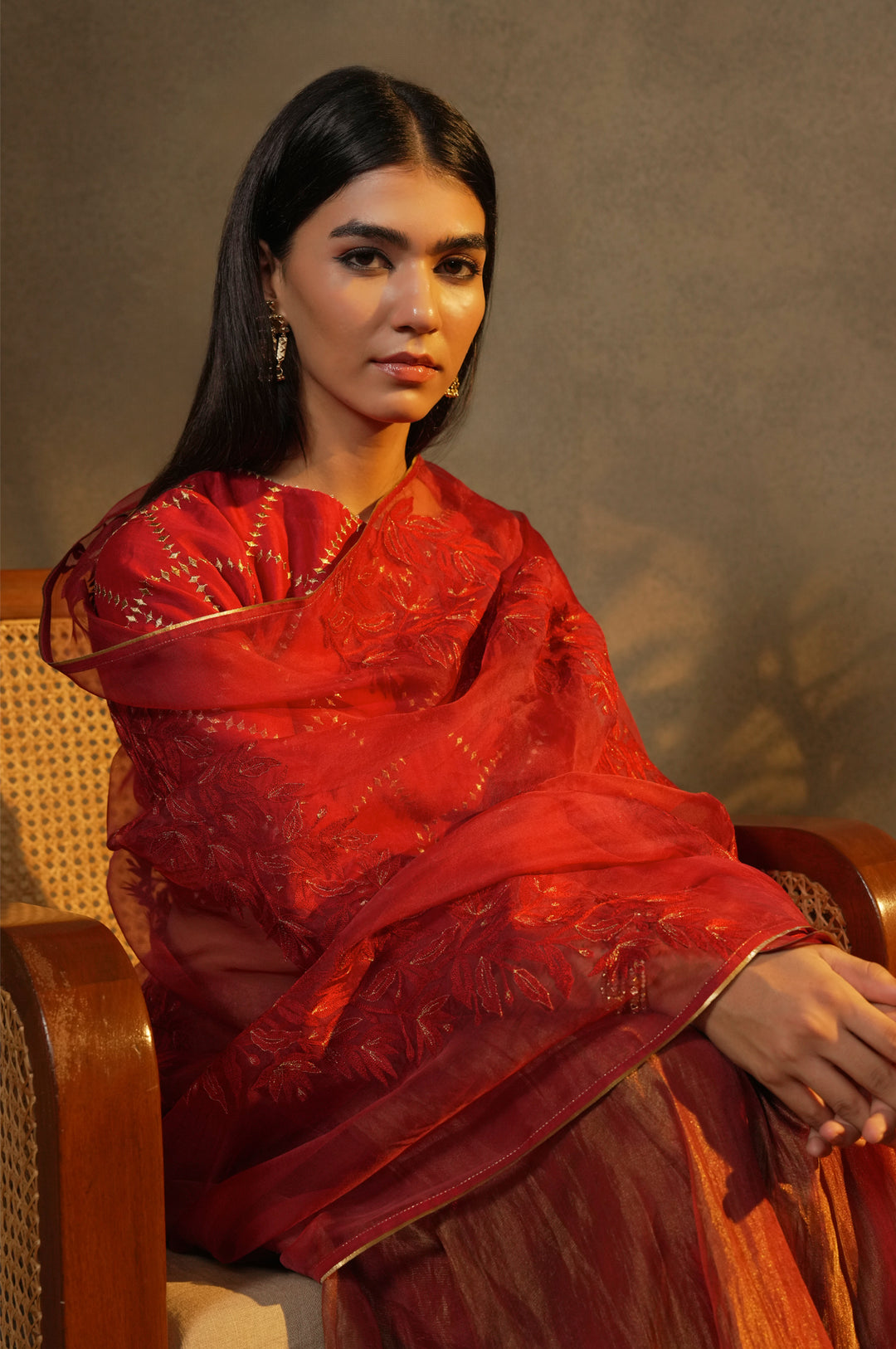 Maroon Embroidered Tissue Lehenga with Chanderi Blouse & Organza Dupatta