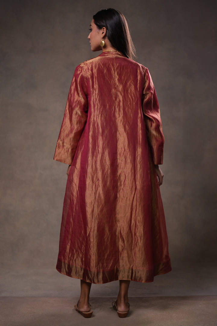 Maroon/Gold Tissue Jacket with Cotton Silk Slip