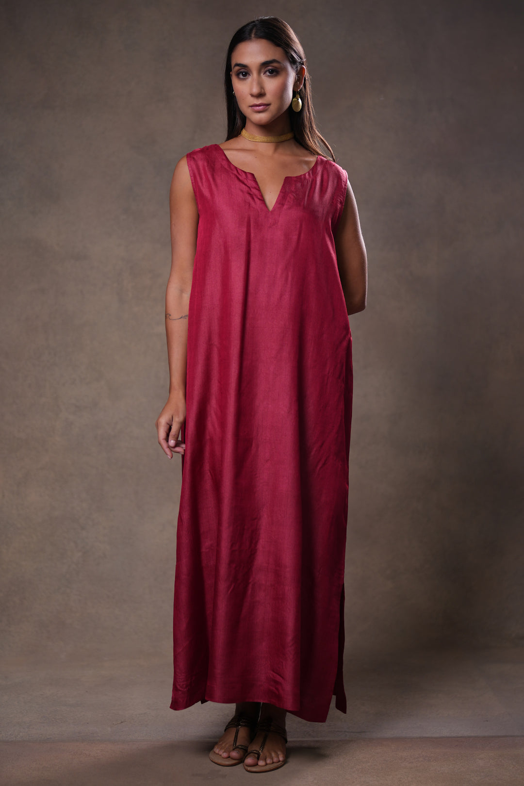 Maroon/Gold Tissue Jacket with Cotton Silk Slip