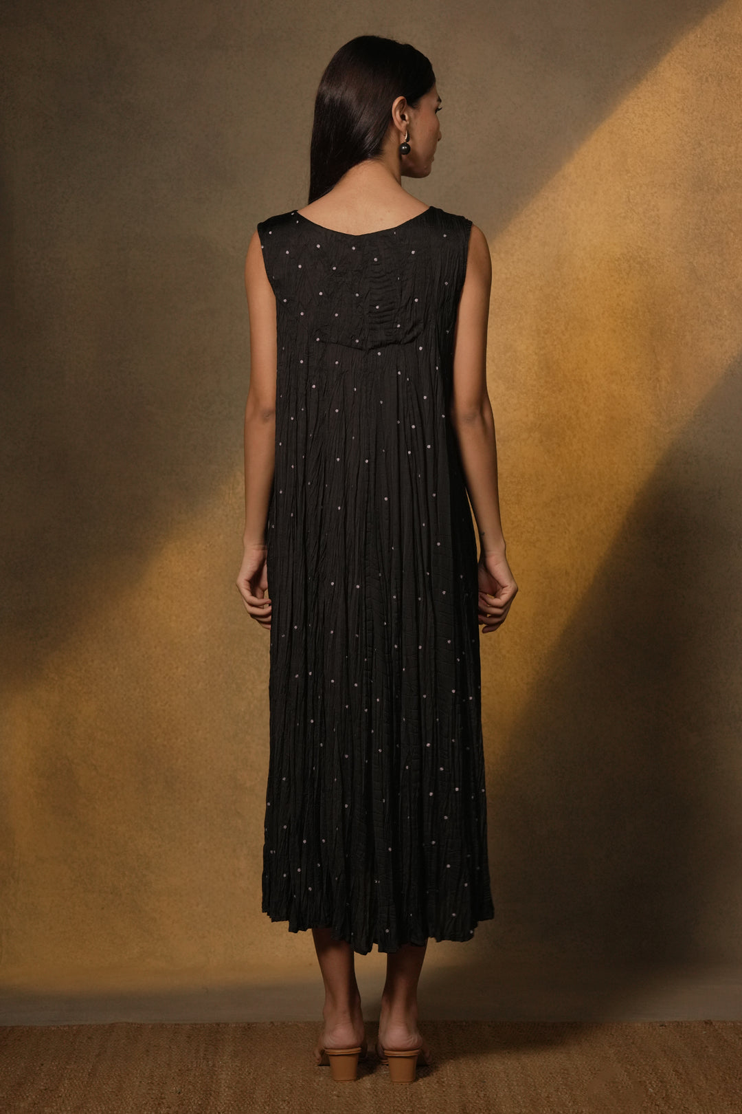 Black Dress with Patch Embroidered Cotton Silk Jacket