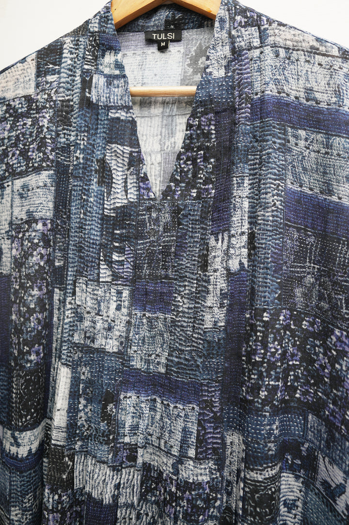 Navy Mosaic Print Cotton Dress