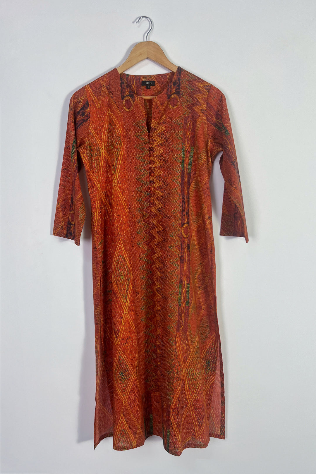Orange Printed Cotton Kurta