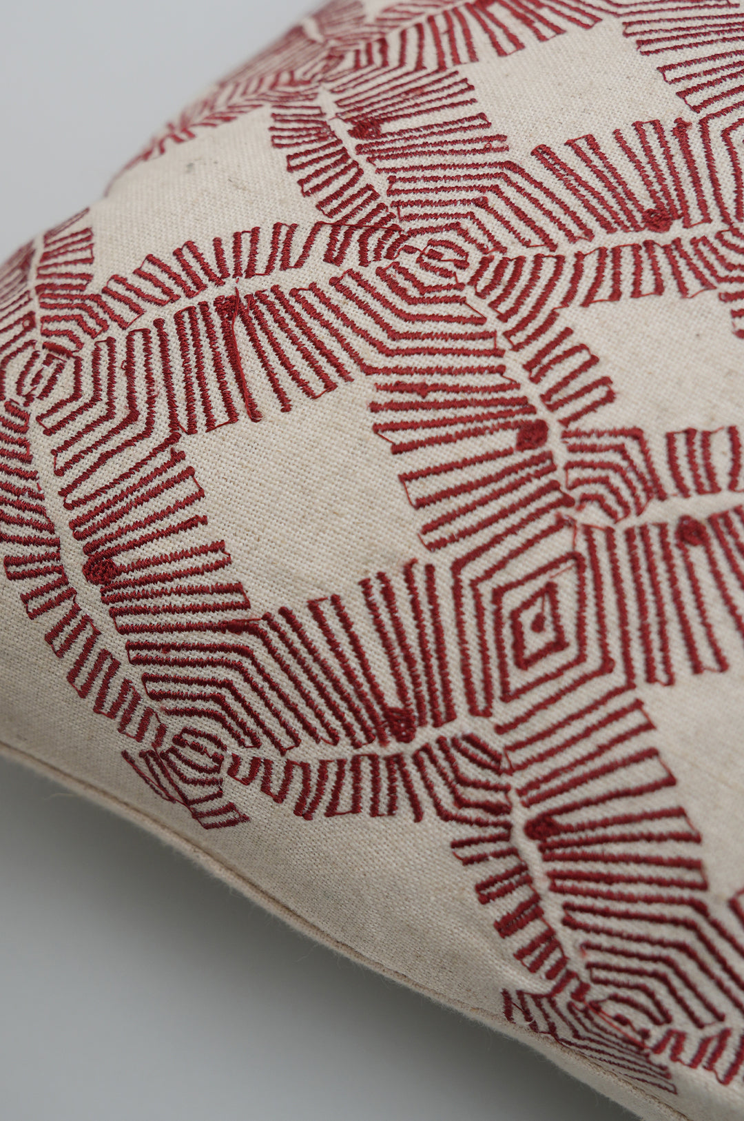 Crimson Geometric Embroidered Cushion Cover