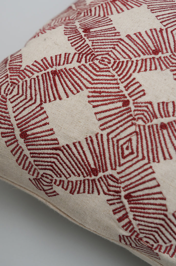 Crimson Geometric Embroidered Cushion Cover
