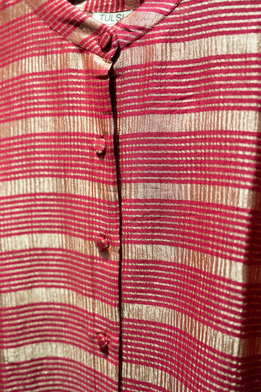 Red Striped Woven Silk Shirt