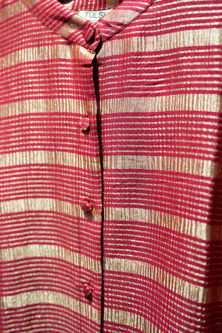 Red Striped Woven Silk Shirt