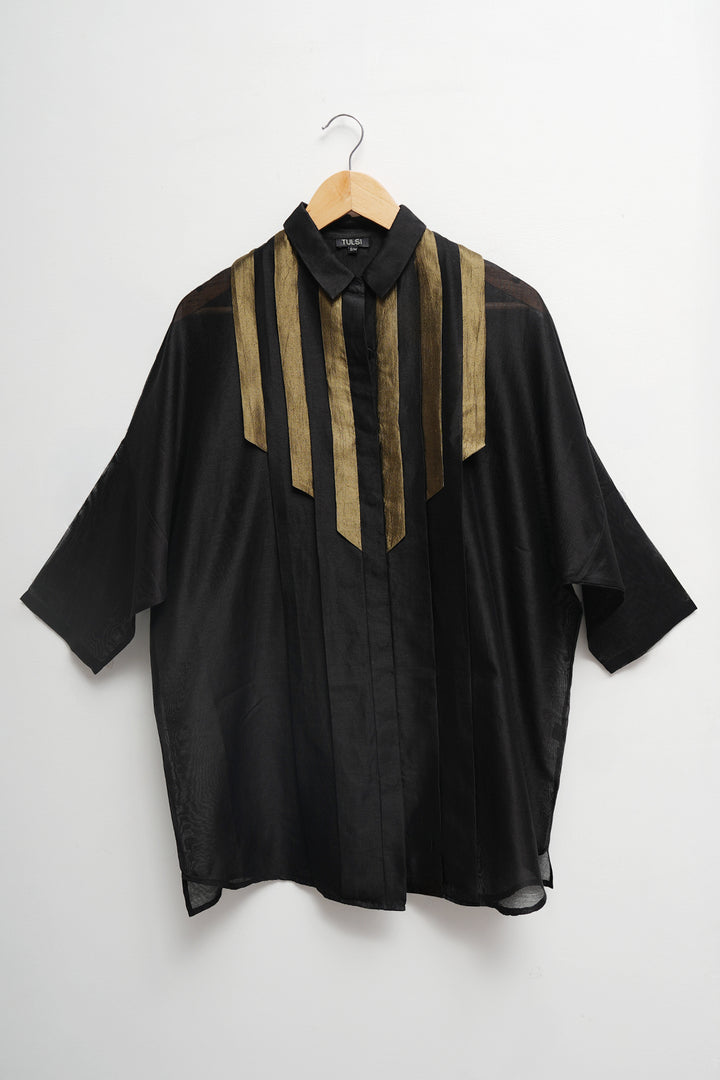 Origami Black Pleated Shirt Set