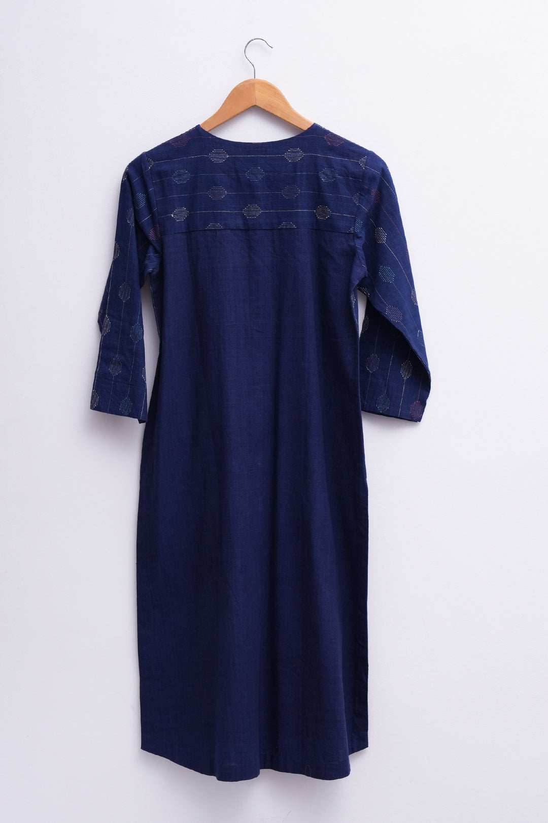 Navy Cotton Linen Embroidered Kurta