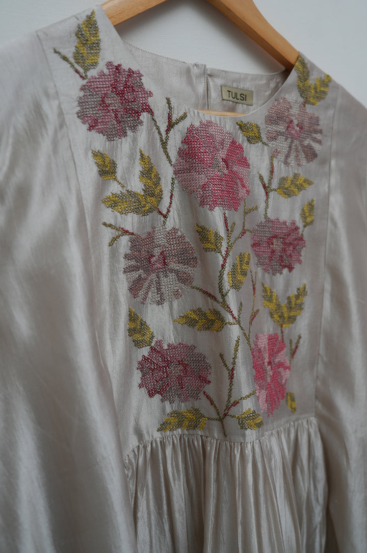 Ivory Embroidered Silk Dress