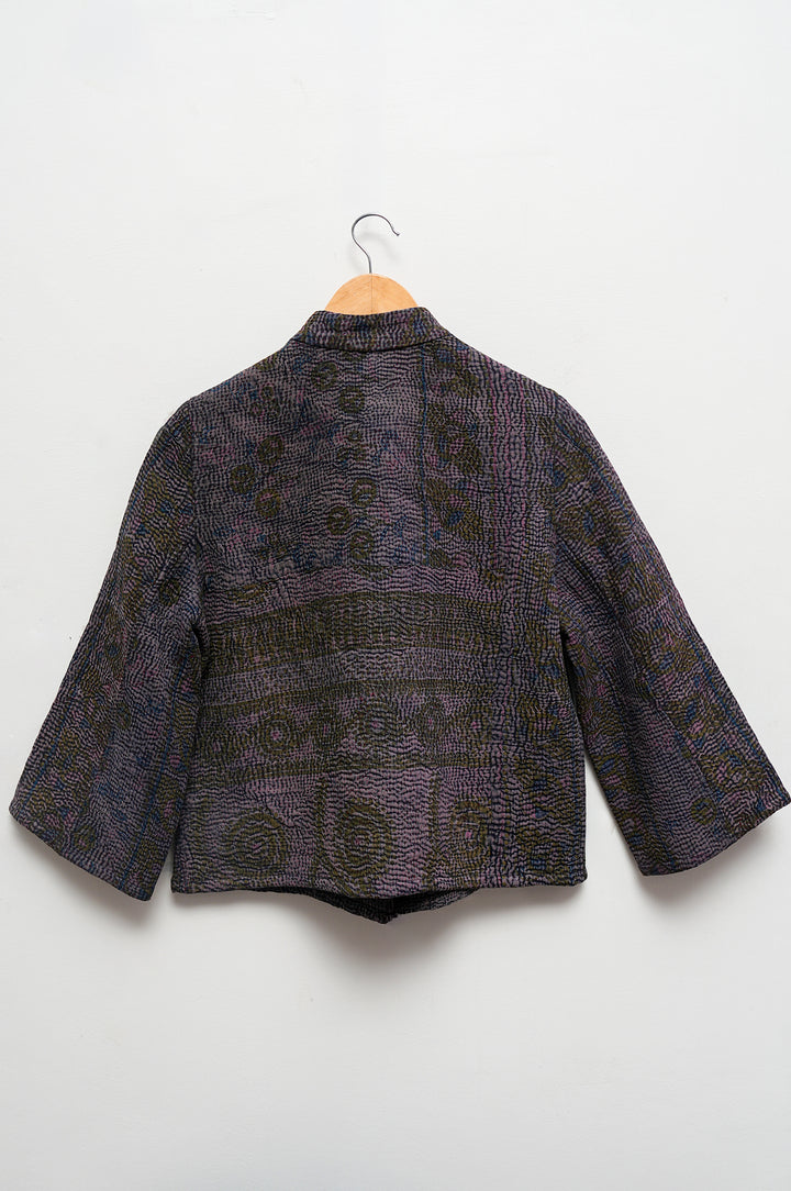 Plum Floral Cotton Kantha Jacket
