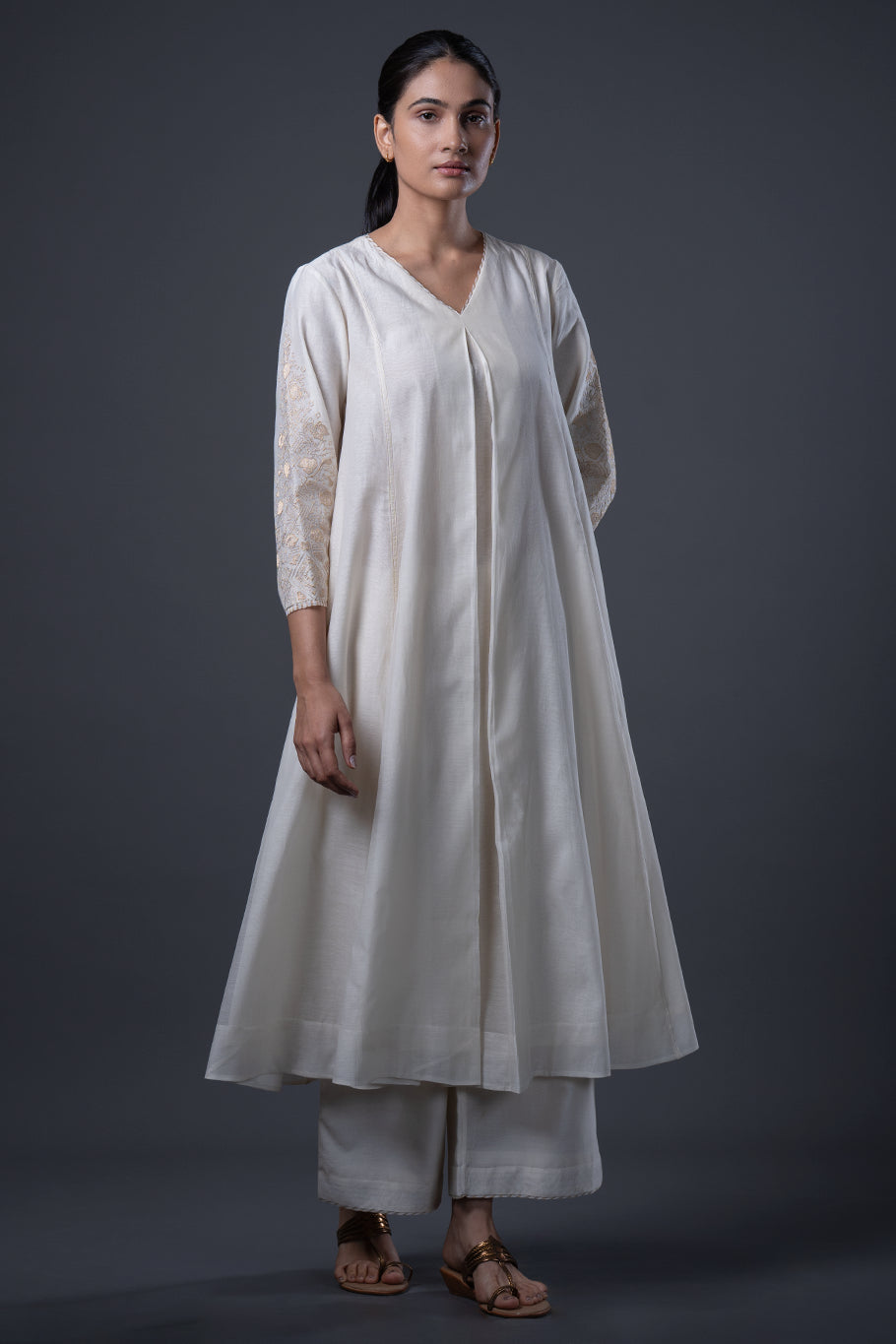 Natural Embroidered Chanderi Kurta