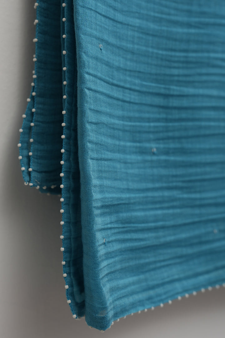 Off White & Teal Embroidered Cotton Silk Kurta Set