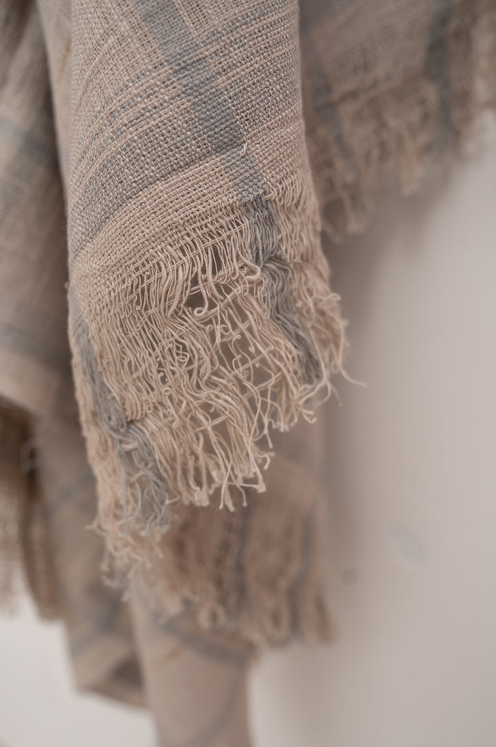 Handwoven Checked Cotton Towel with Fringed Edge