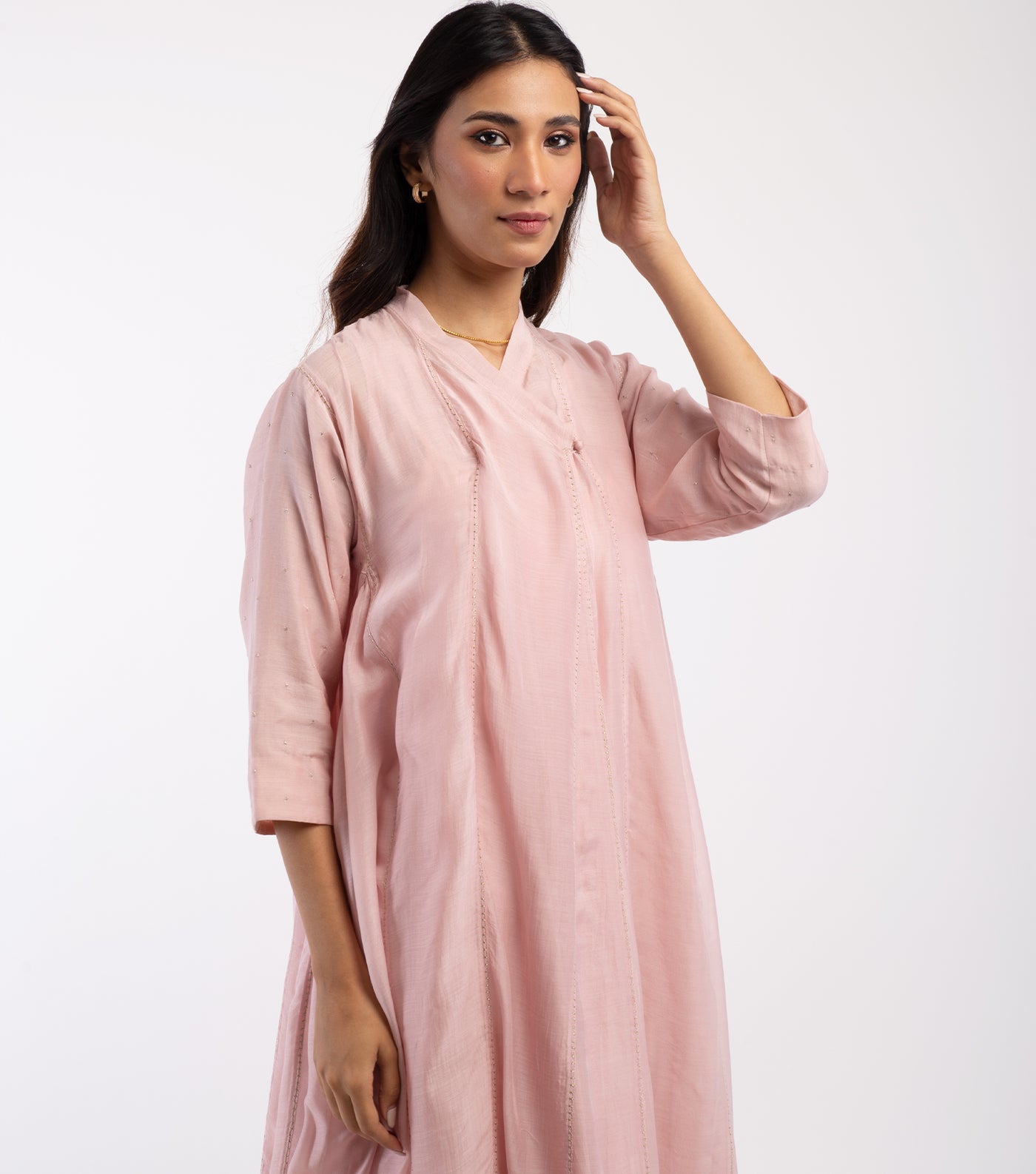 Pink embroidered Cotton Silk choga