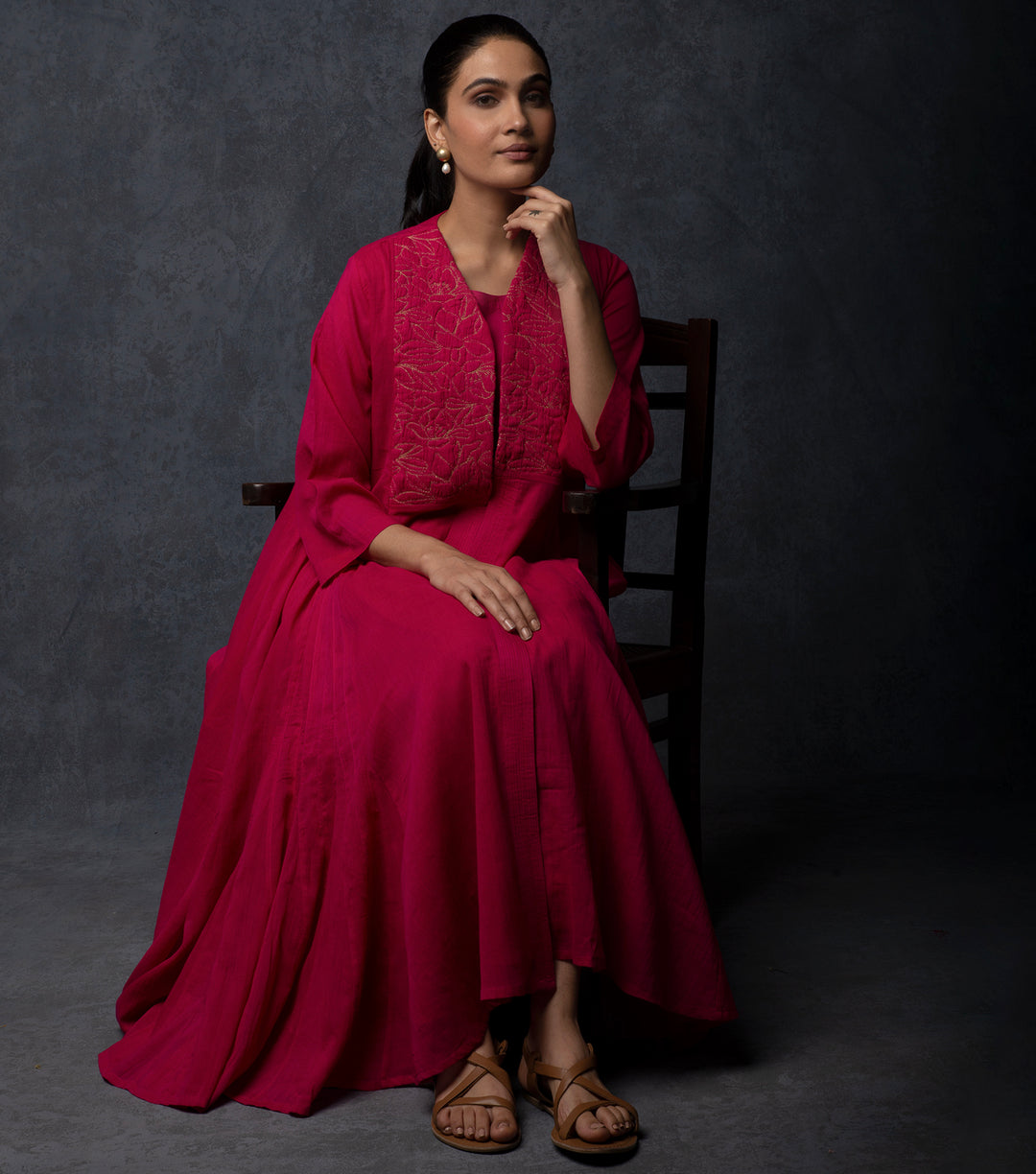 Hot Pink Embroidered Cotton Cape