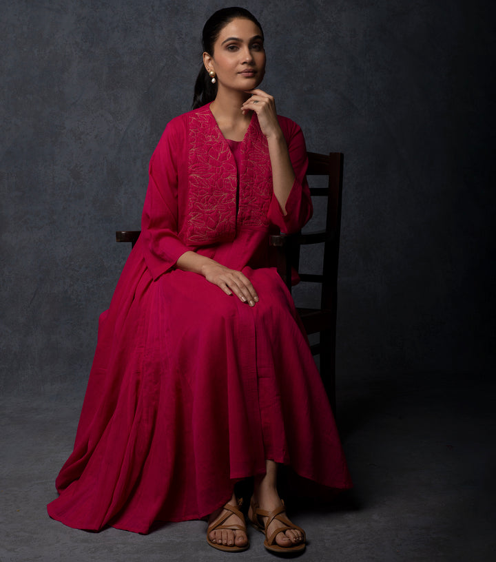 Hot Pink Embroidered Cotton Cape