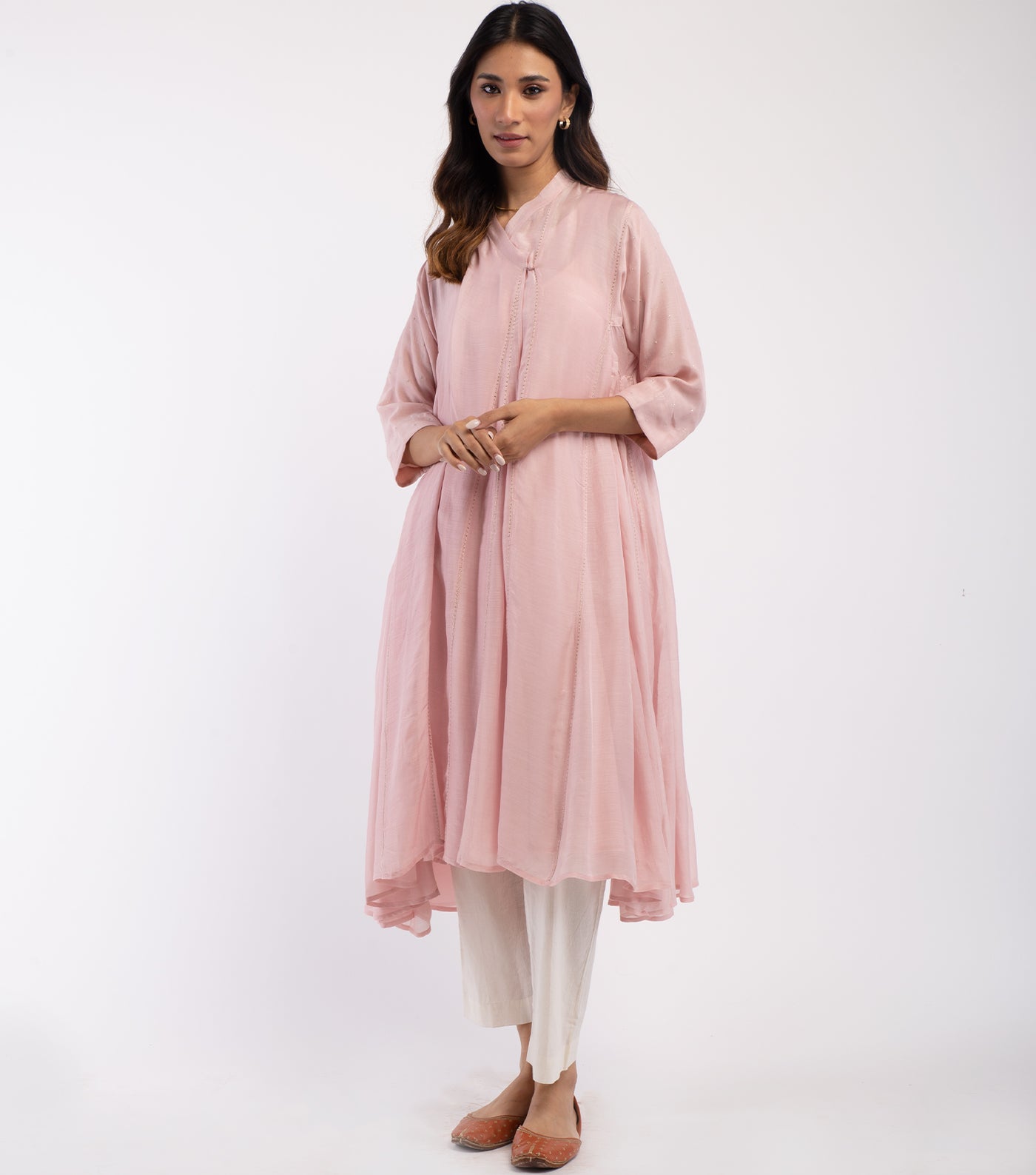 Pink embroidered Cotton Silk choga