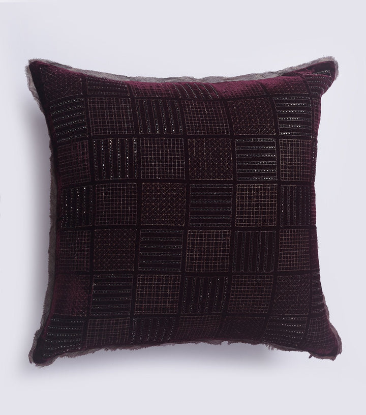 Liner Square Wine Velvet Cushion Cover