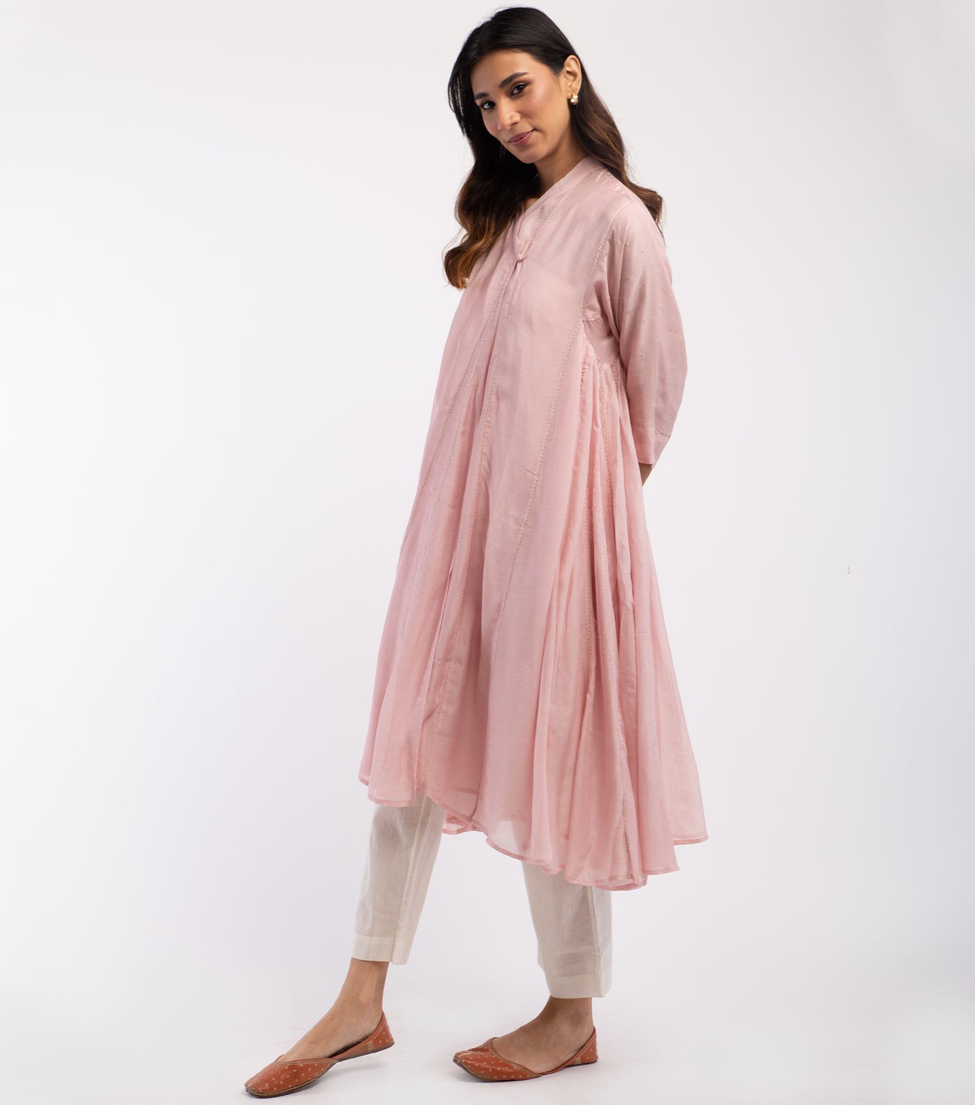 Pink embroidered Cotton Silk choga