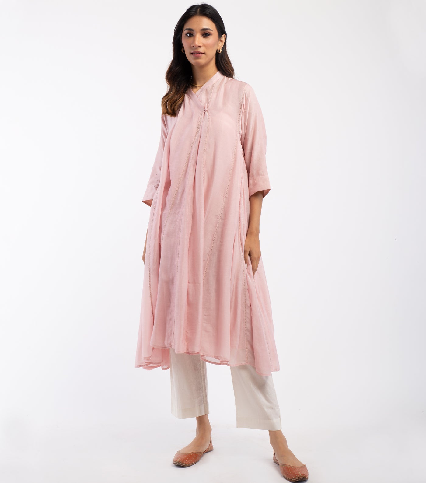 Pink embroidered Cotton Silk choga