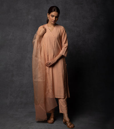 Peach Thread Embroidered Suit Set