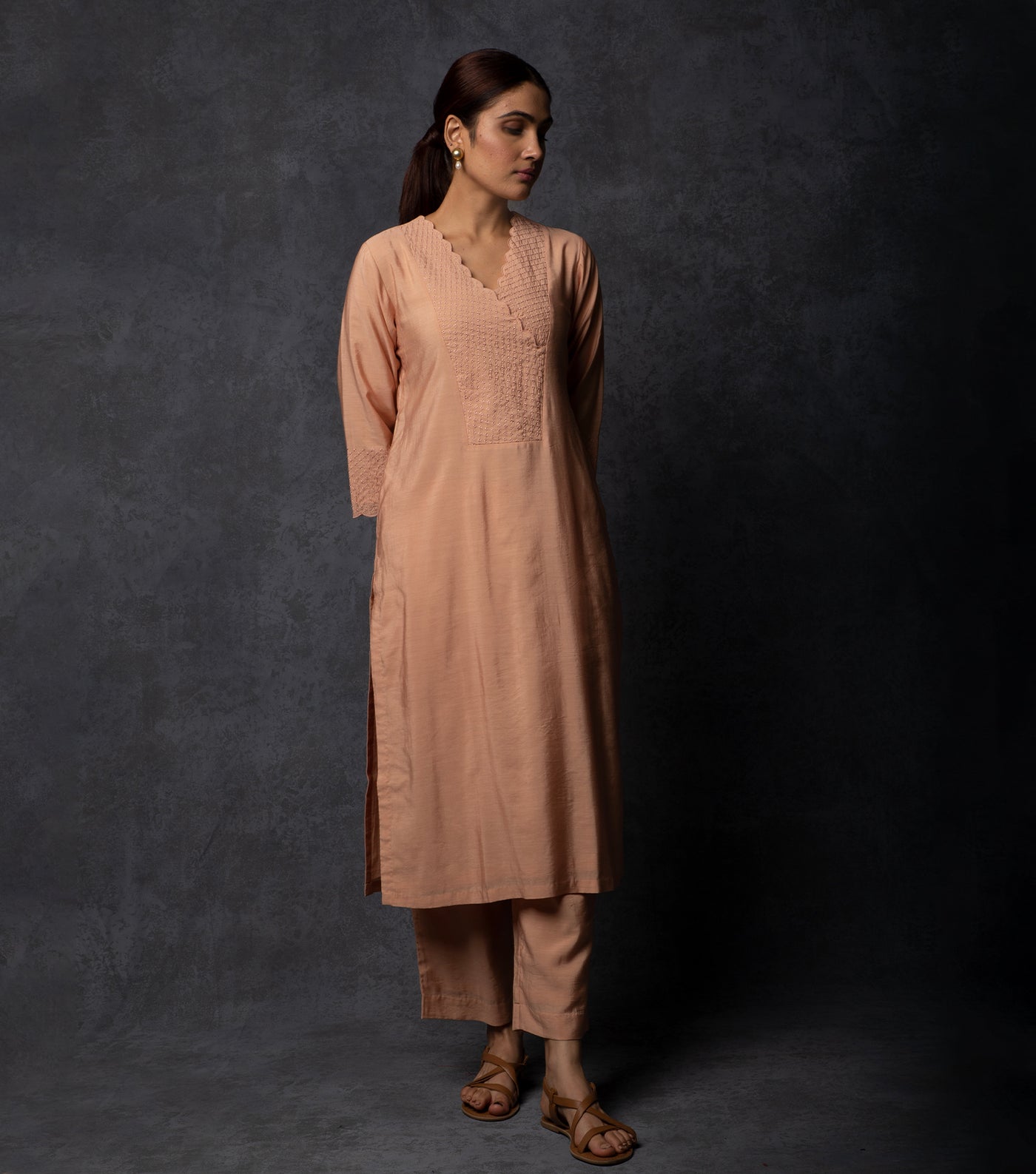 Peach Thread Embroidered Suit Set