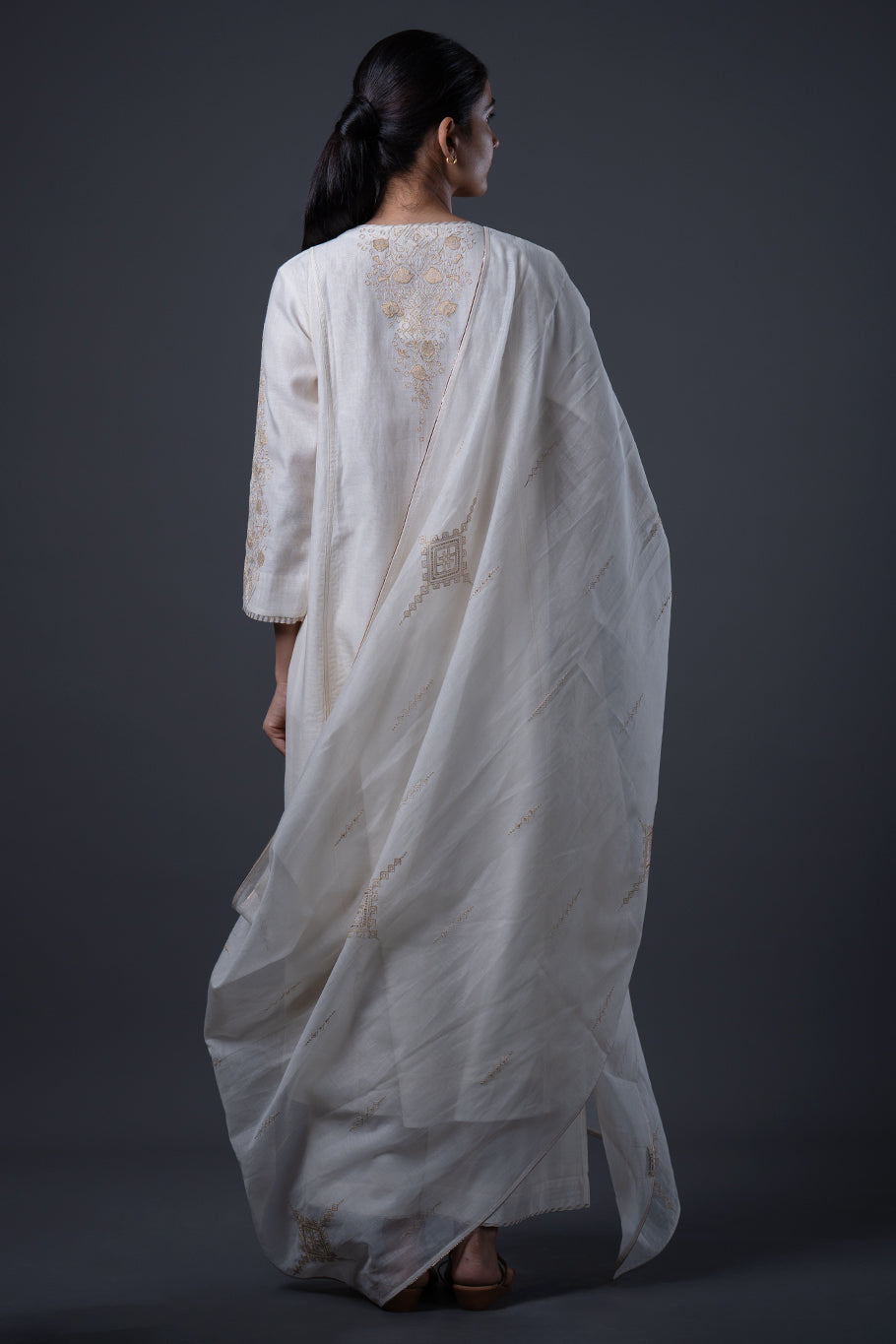 Natural Embroidered Chanderi Kurta