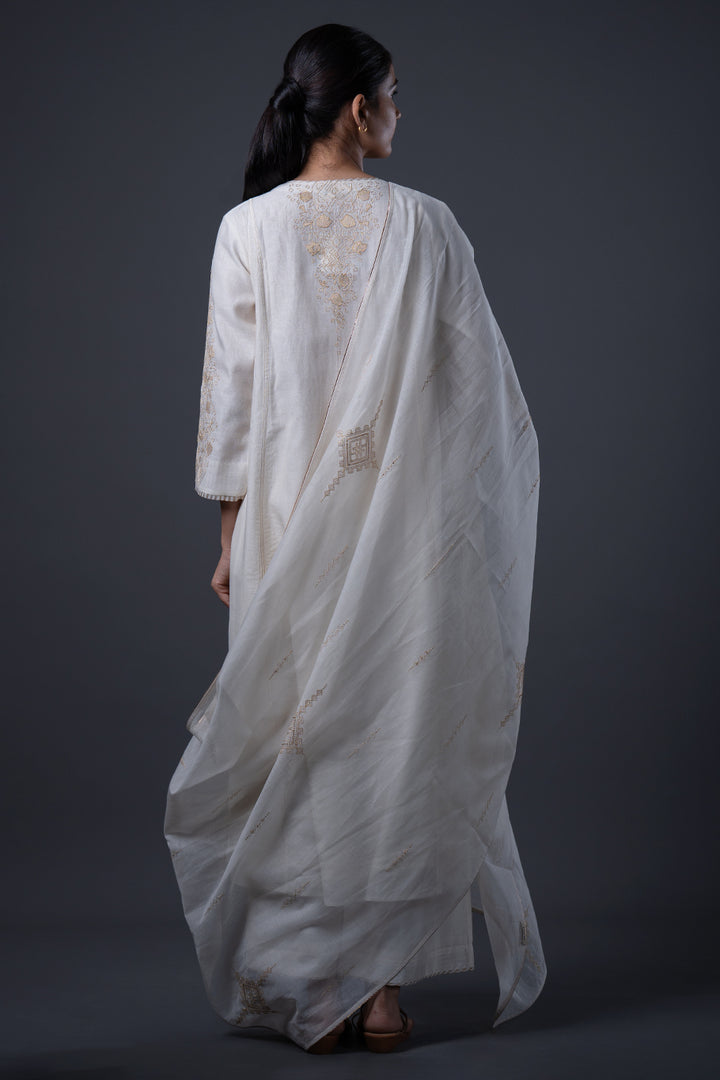 Natural Embroidered Chanderi Kurta