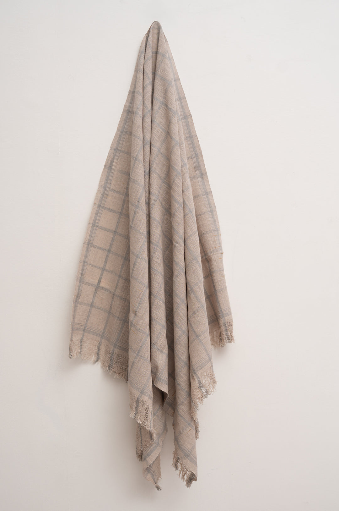 Handwoven Checked Cotton Towel with Fringed Edge