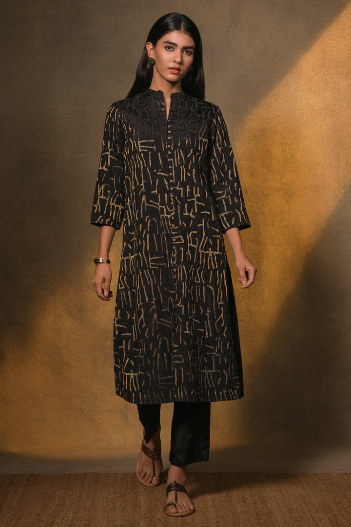 Black Patch Work Embroidered Silk Kurta with Pants
