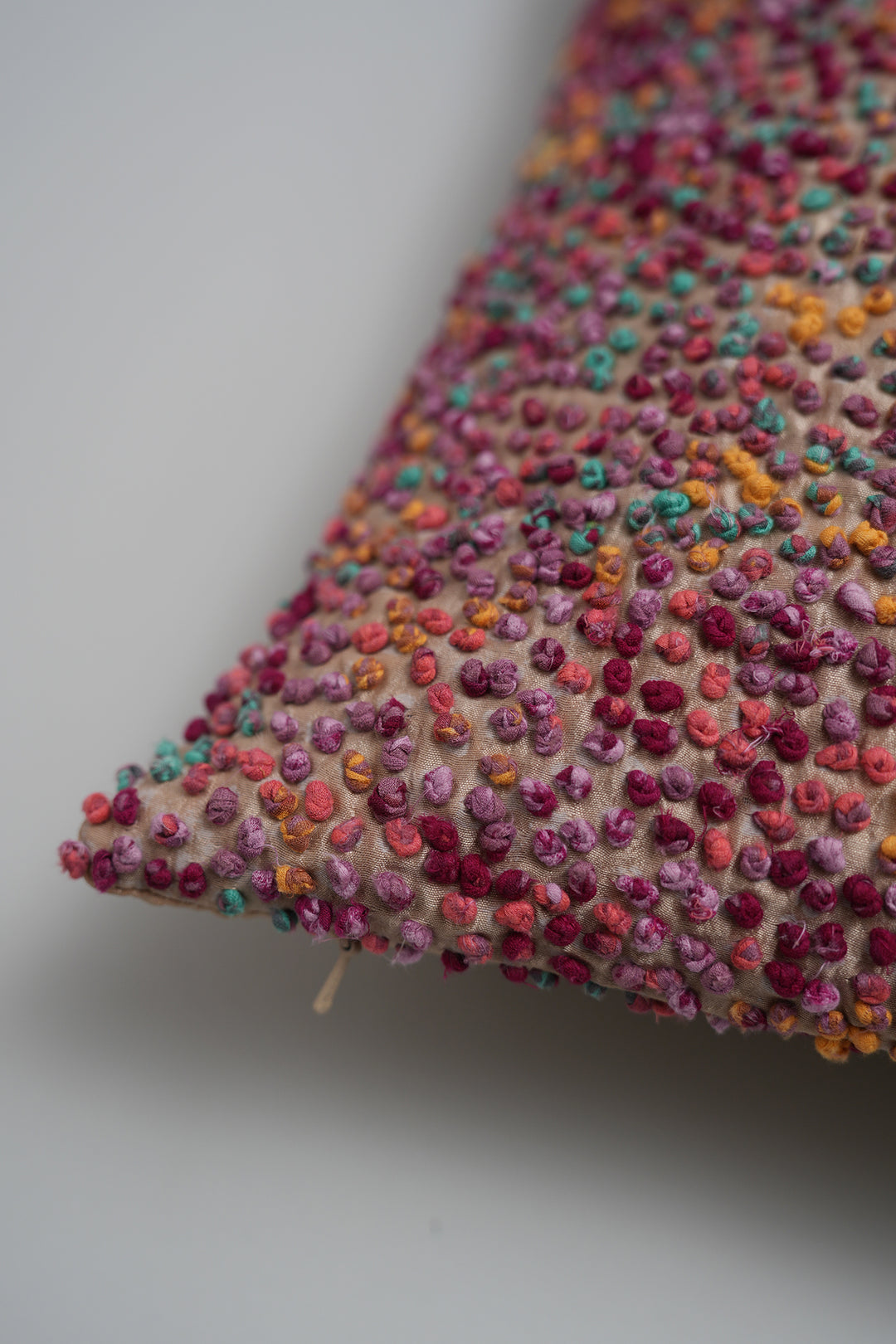 Multi Color French Knot Silk Cushion Cover