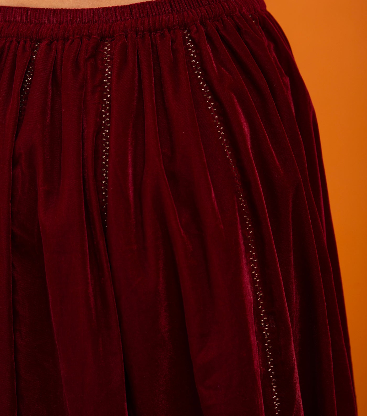 Maroon Zari Embroidered Velvet Skirt Tulsi Online