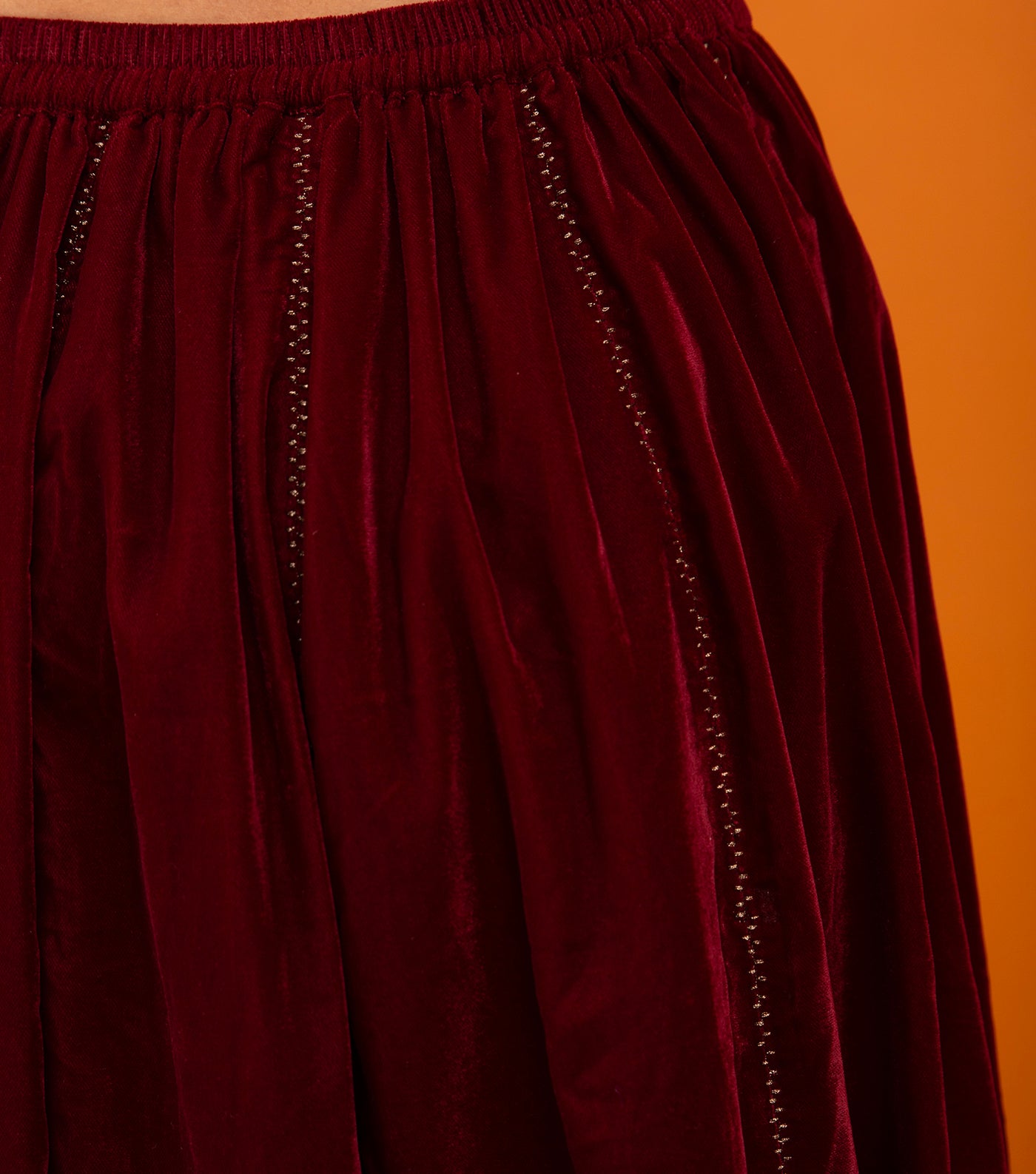 Maroon Zari Embroidered Velvet Skirt