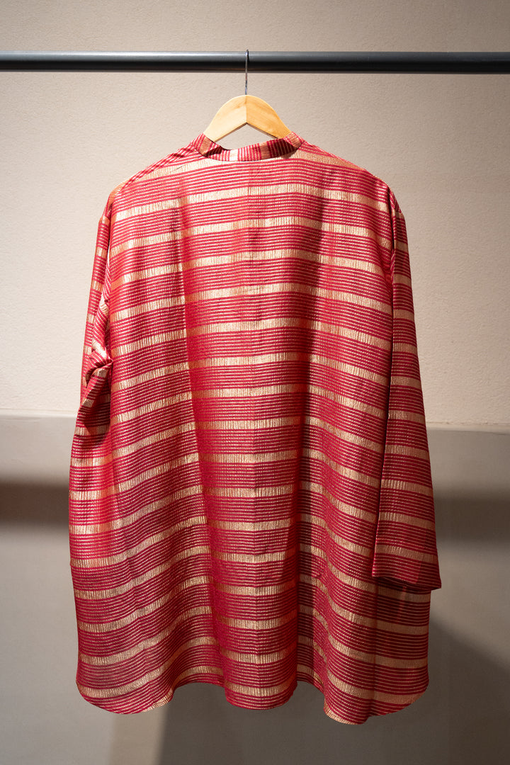 Red Striped Woven Silk Shirt