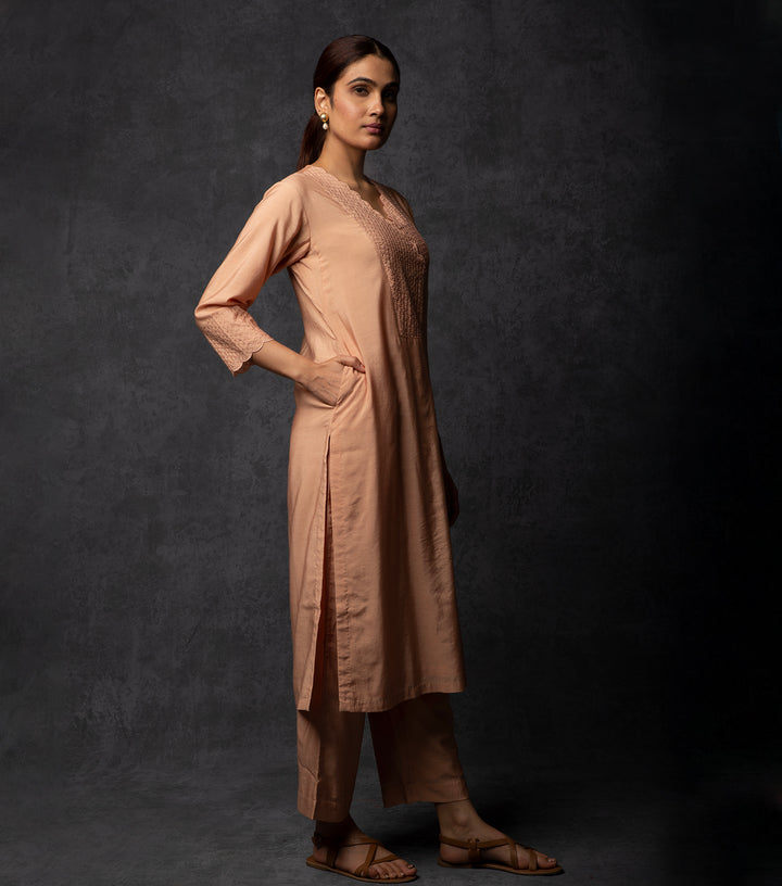 Peach Thread Embroidered Suit Set