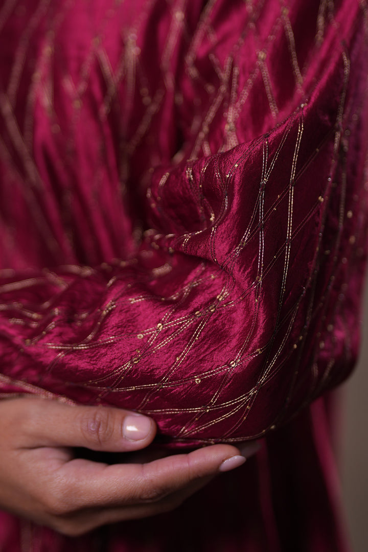Magenta Hand Embroidered Silk Kurta with Pants