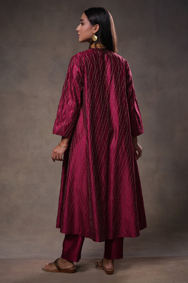Magenta Hand Embroidered Silk Kurta with Pants