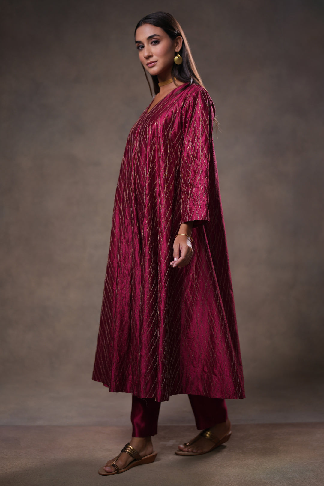 Magenta Hand Embroidered Silk Kurta with Pants