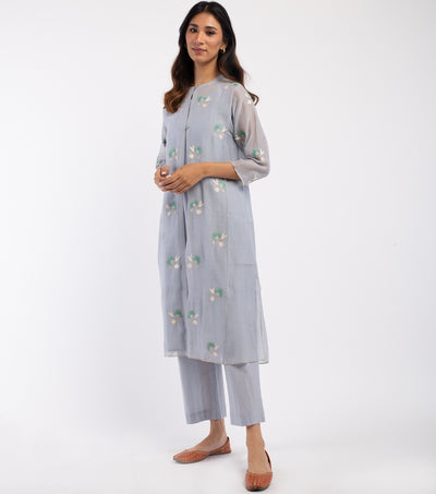 Powder Blue Embroidered Chanderi Cape & Palazzo Pants Set