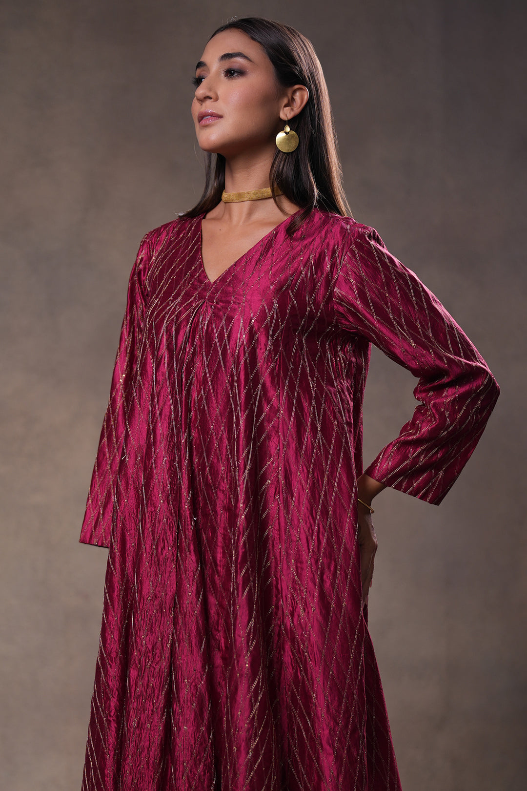 Magenta Hand Embroidered Silk Kurta with Pants
