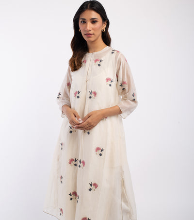 Ivory Embroidered Chanderi Cape & Palazzo Pants Set