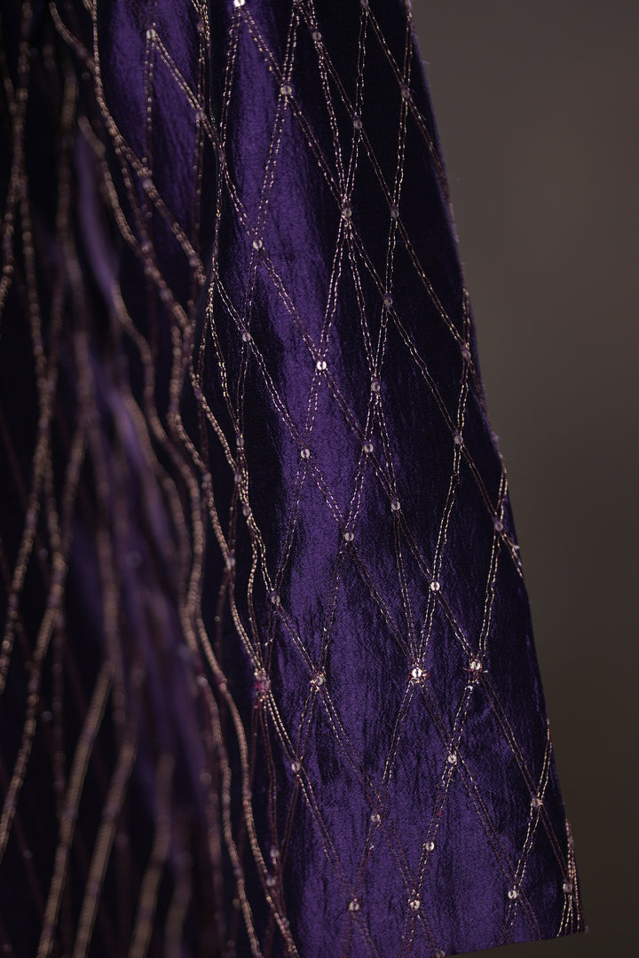 Purple Hand Embroidered Silk Kurta with Pants