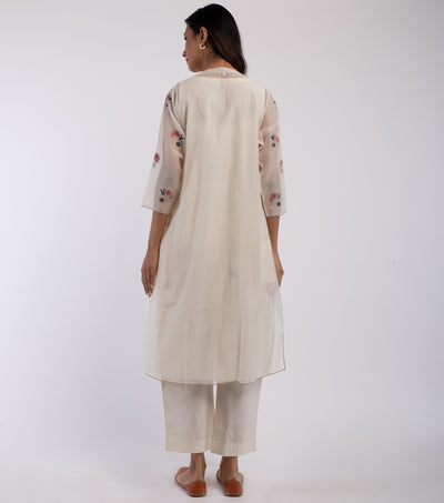 Ivory Embroidered Chanderi Cape & Palazzo Pants Set