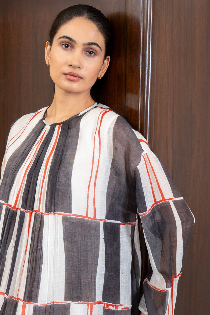 Geometric Printed Chanderi Midi Dress