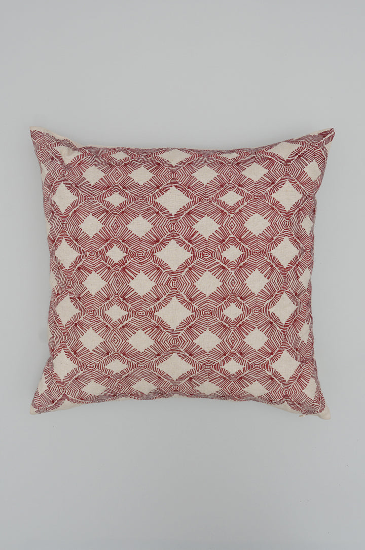 Crimson Geometric Embroidered Cushion Cover