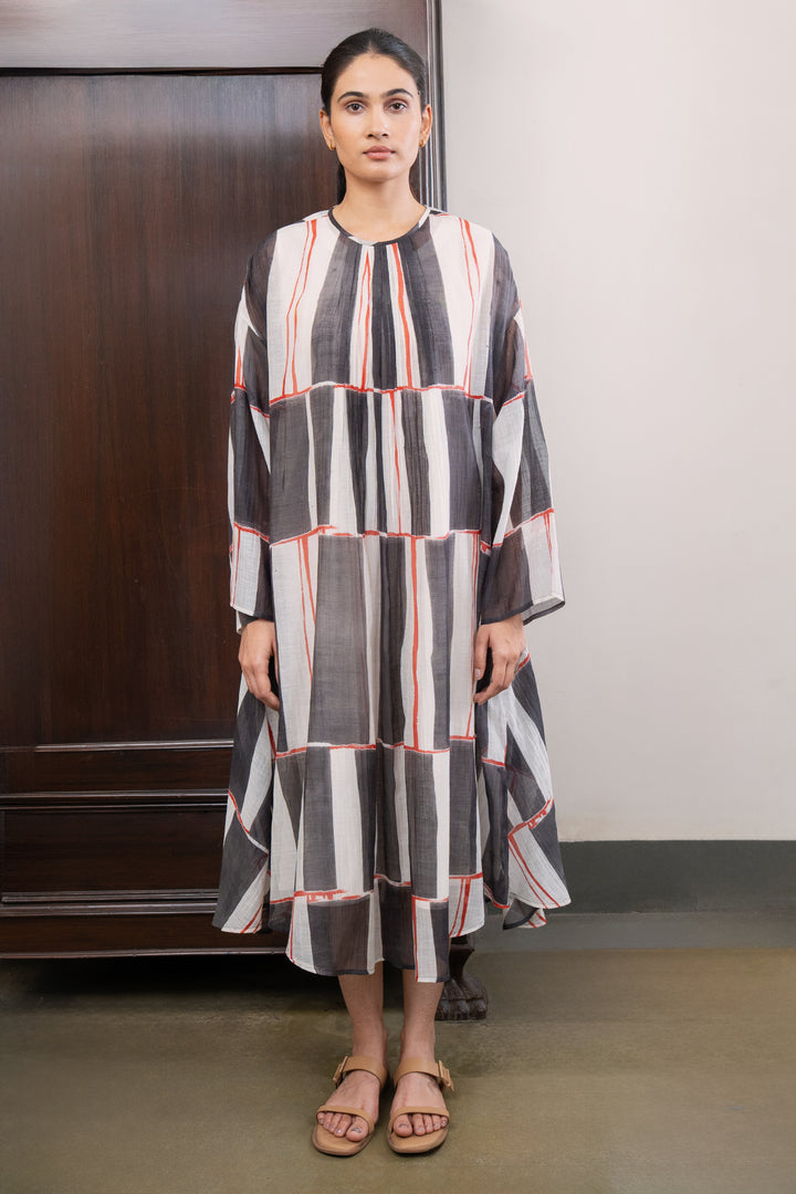 Geometric Printed Chanderi Midi Dress