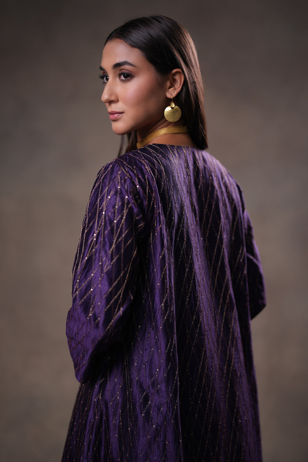 Purple Hand Embroidered Silk Kurta with Pants