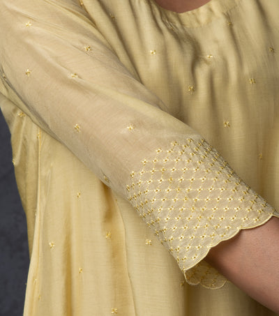 Light Yellow Thread Embroidered Suit Set