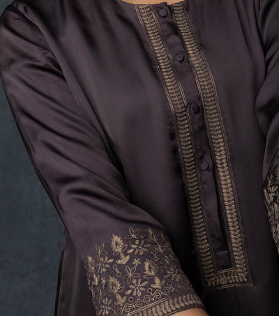 Charcoal Embroidered Silk Suit Set