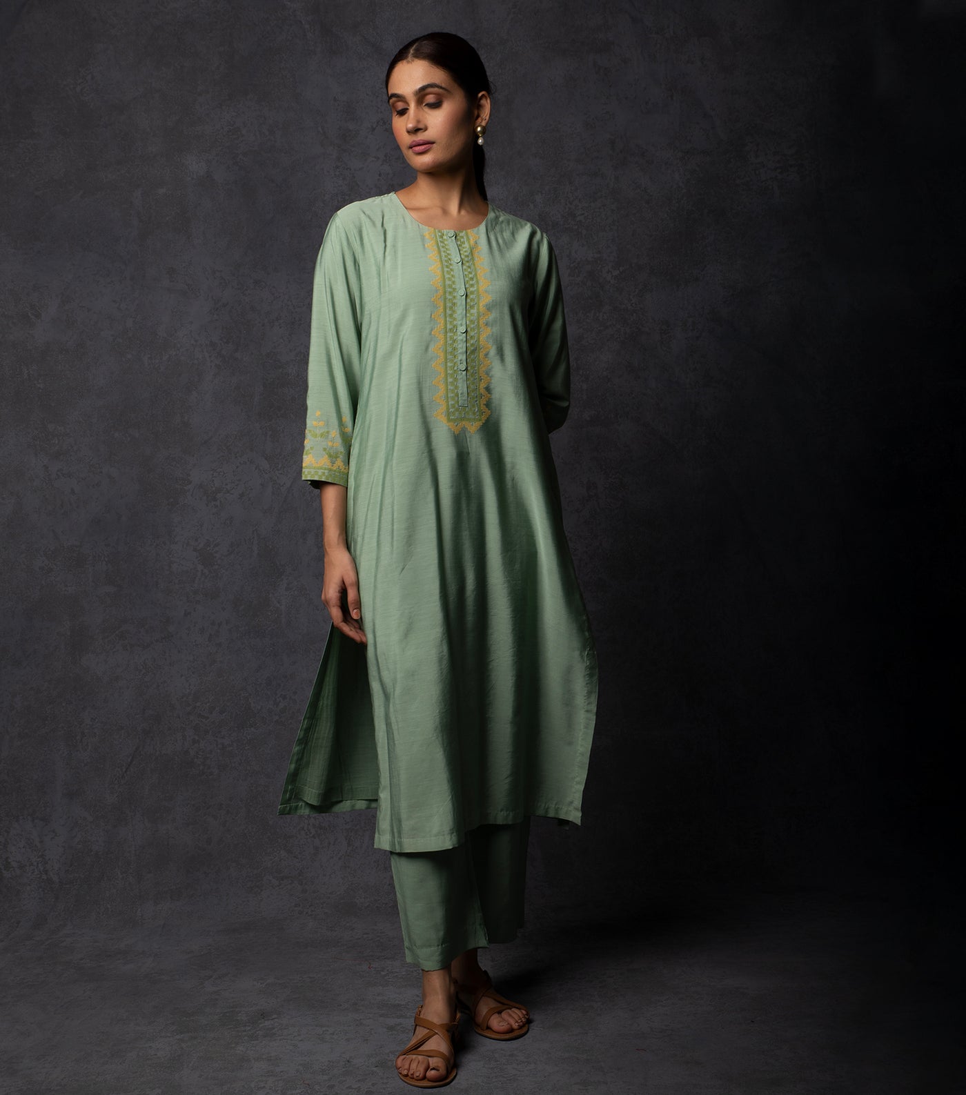 Sage Green Patch Work Chanderi Suit Set